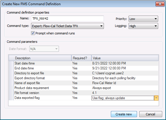 Create New FMS Command Definition